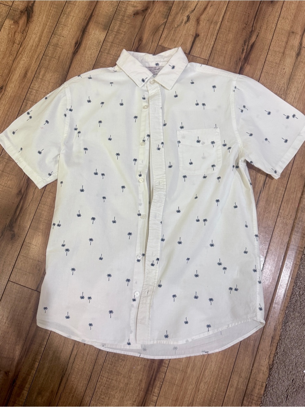 Cotton On White Short-Sleeve Button-Down with Navy Palm Print